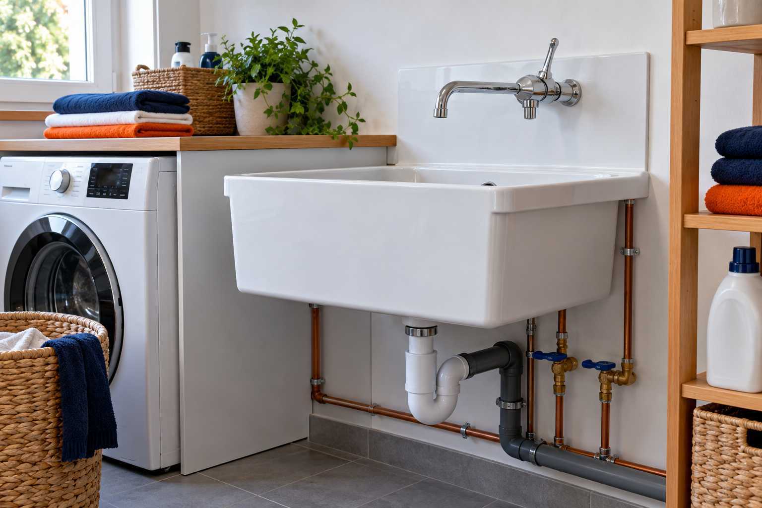 Bac de lavage de buanderie avec plomberie accessible