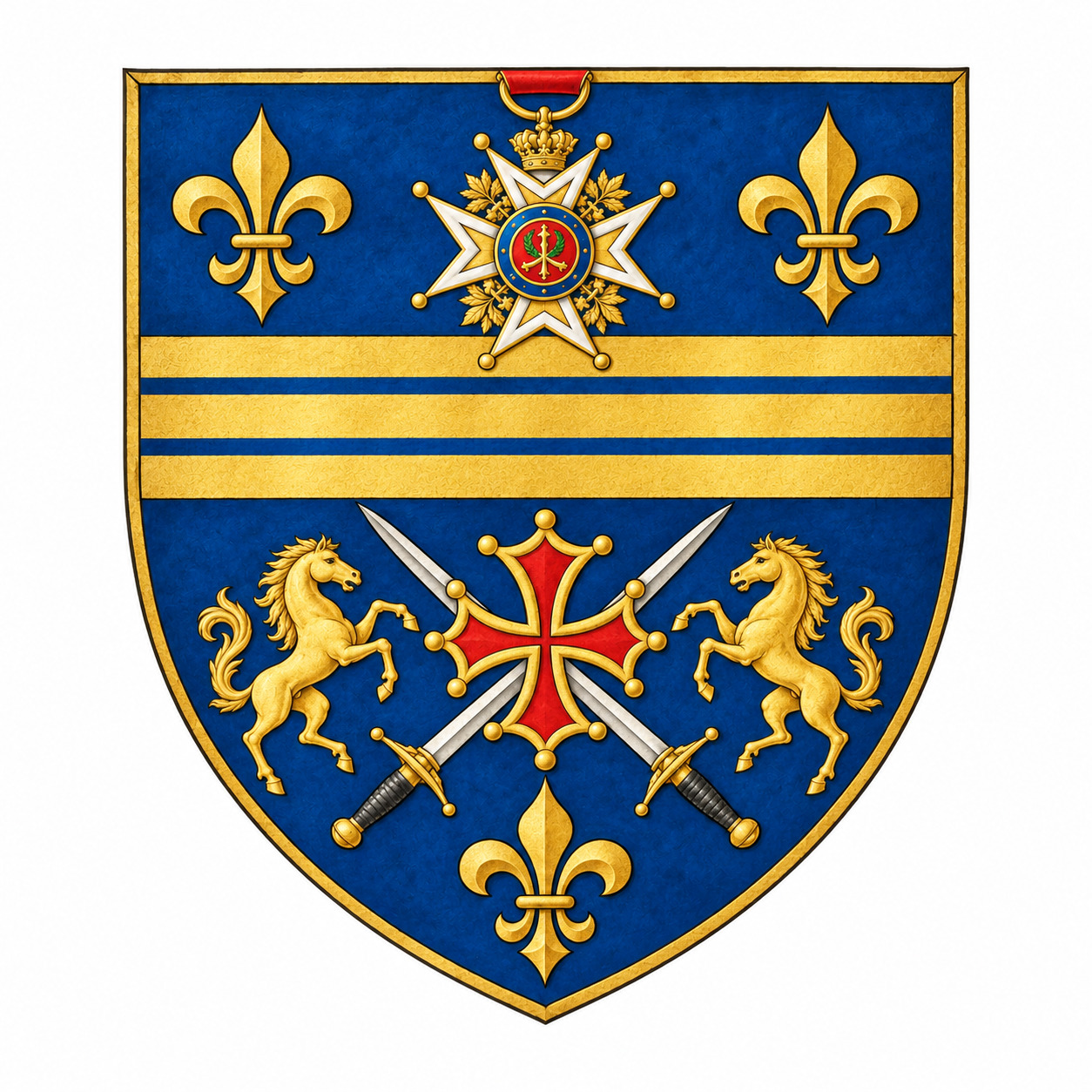 Reconstitution artistique du blason de Lozes de Saint-Soulan, bleu et or