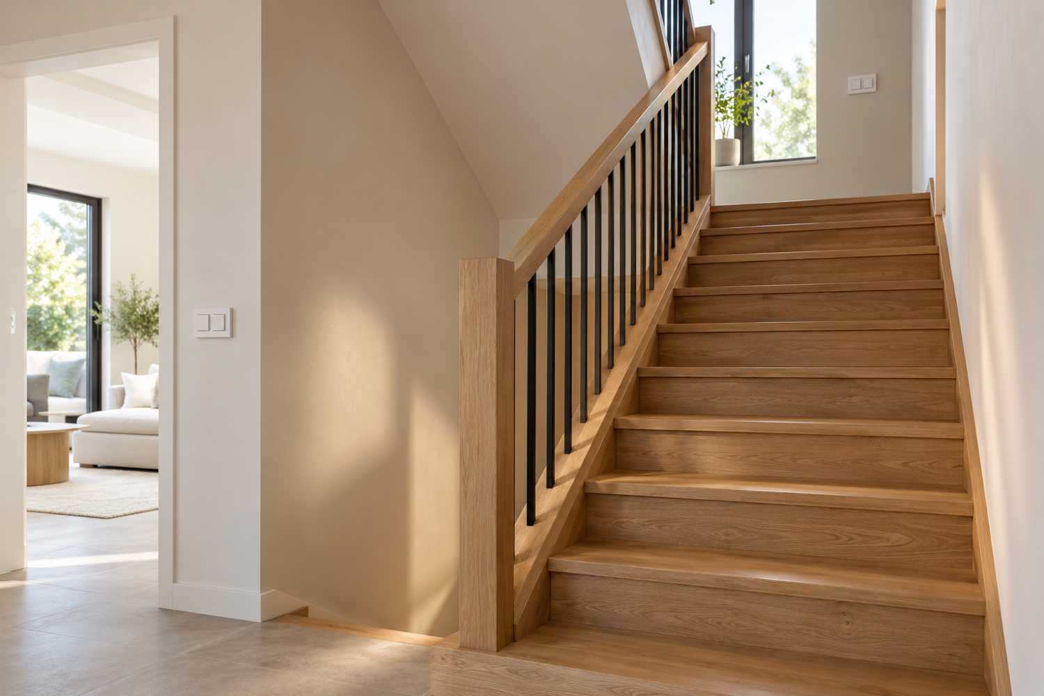 Escalier intérieur avec commandes au pied et au palier