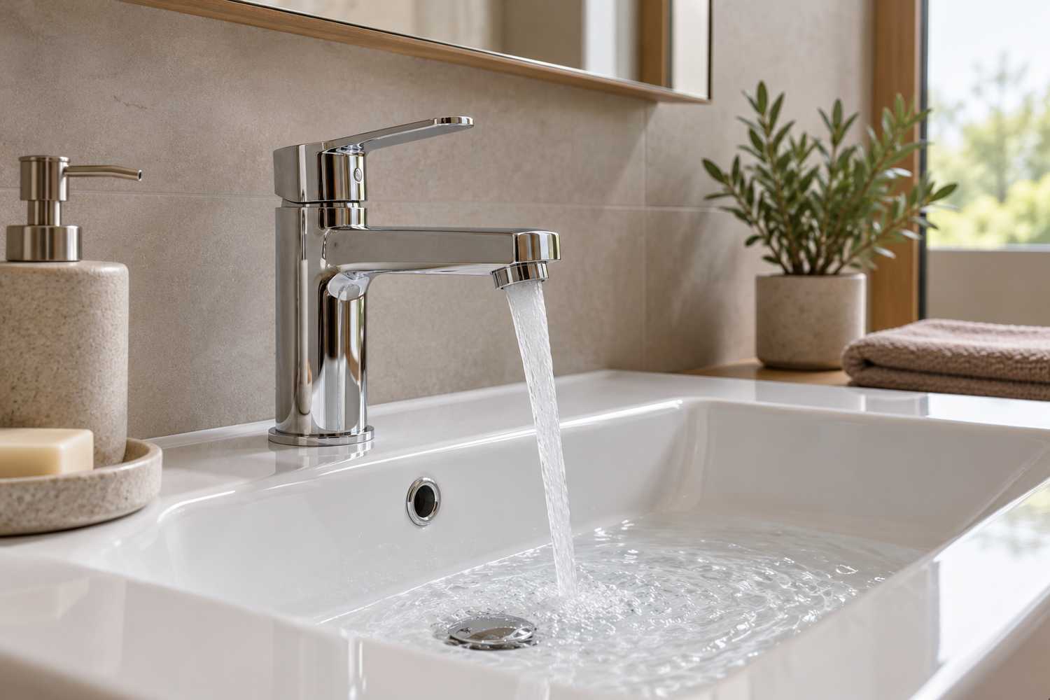 Mitigeur de lavabo avec un jet d’eau visible