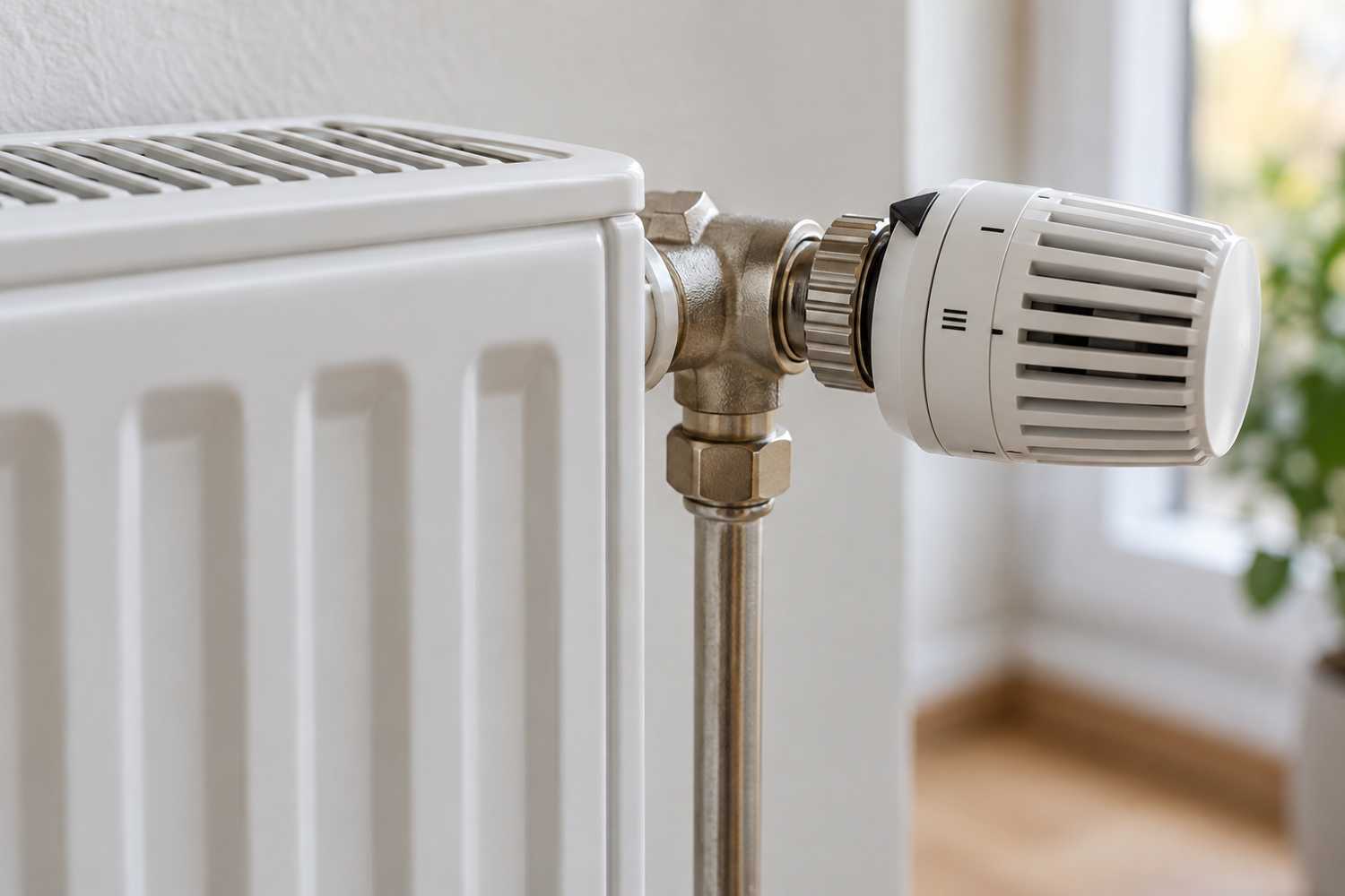 Tête thermostatique montée sur un radiateur à eau