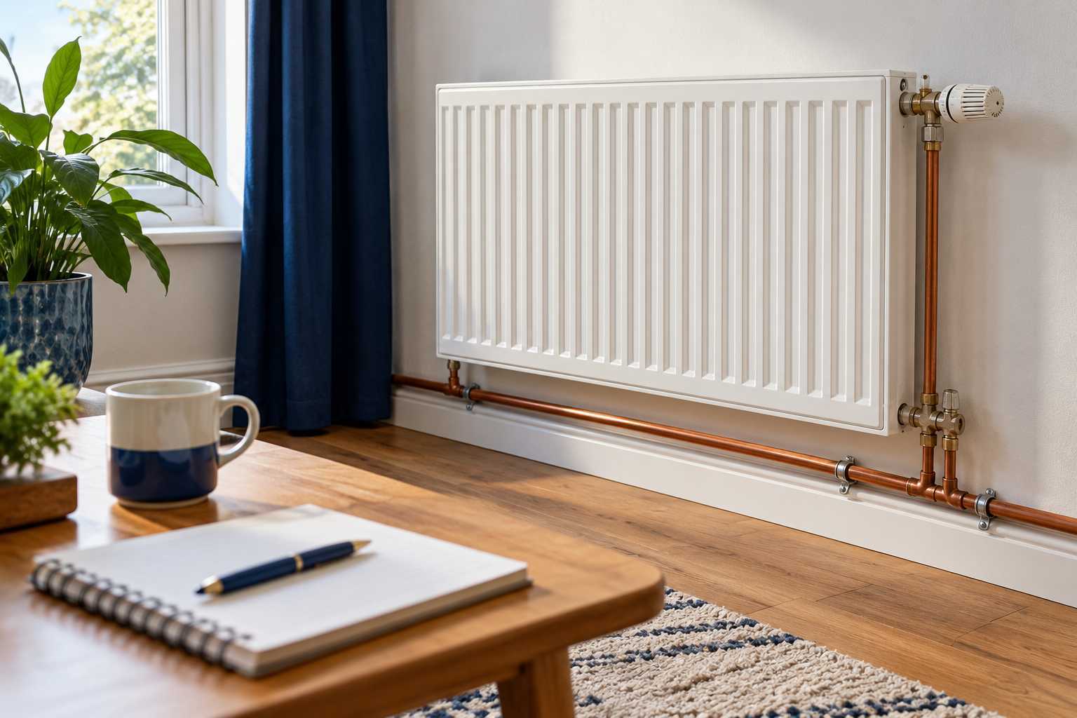 Radiateur, tuyauterie et supports pour situer un bruit perçu à l’arrêt du chauffage.