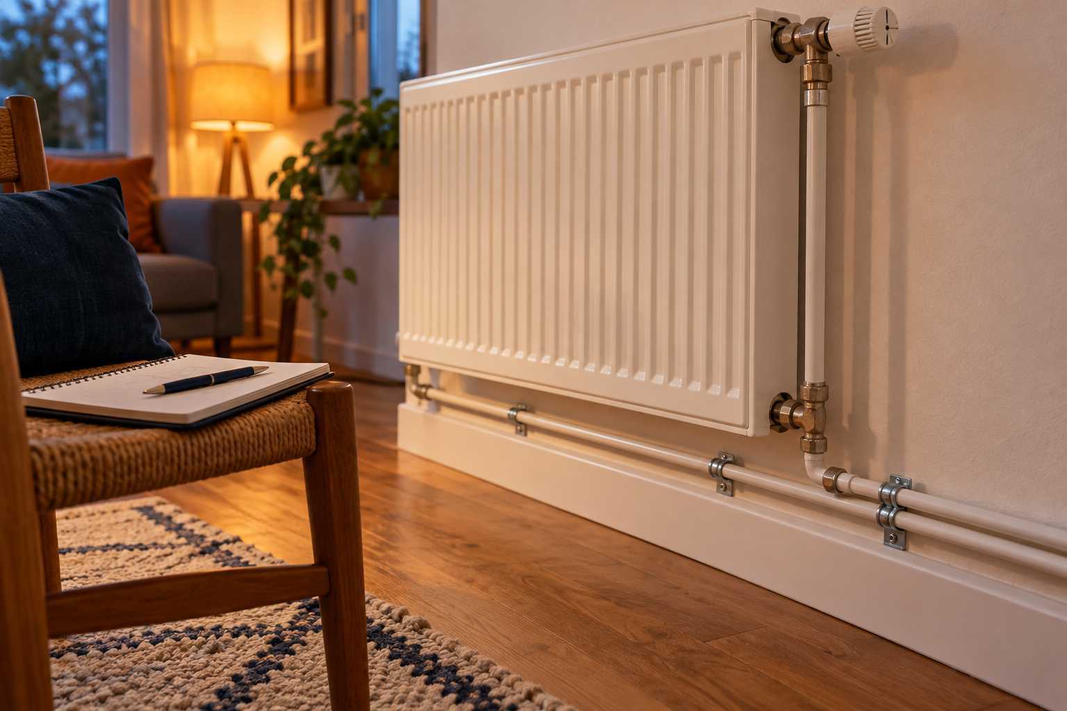Repérage du parcours des tuyaux autour d’un radiateur