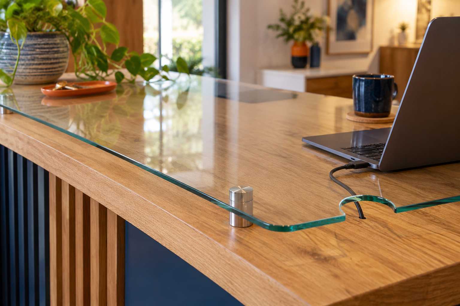 Protection en verre sur mesure pour un comptoir avec découpe prévue