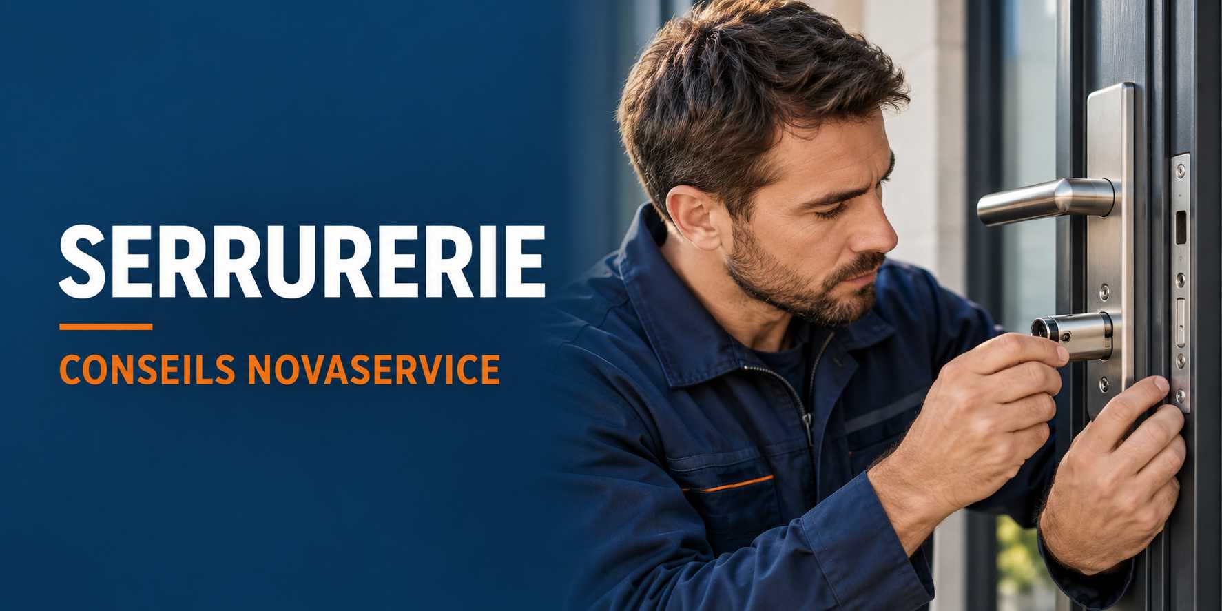 Illustration du métier : serrurier intervenant sur une fermeture de porte.