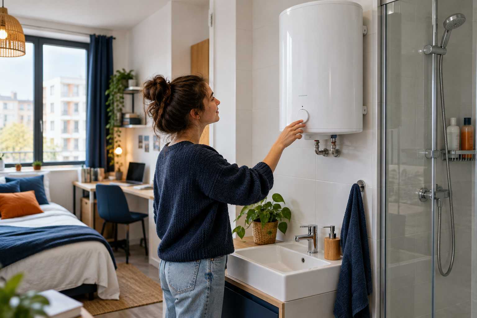 Petit chauffe-eau mural dans un studio propre