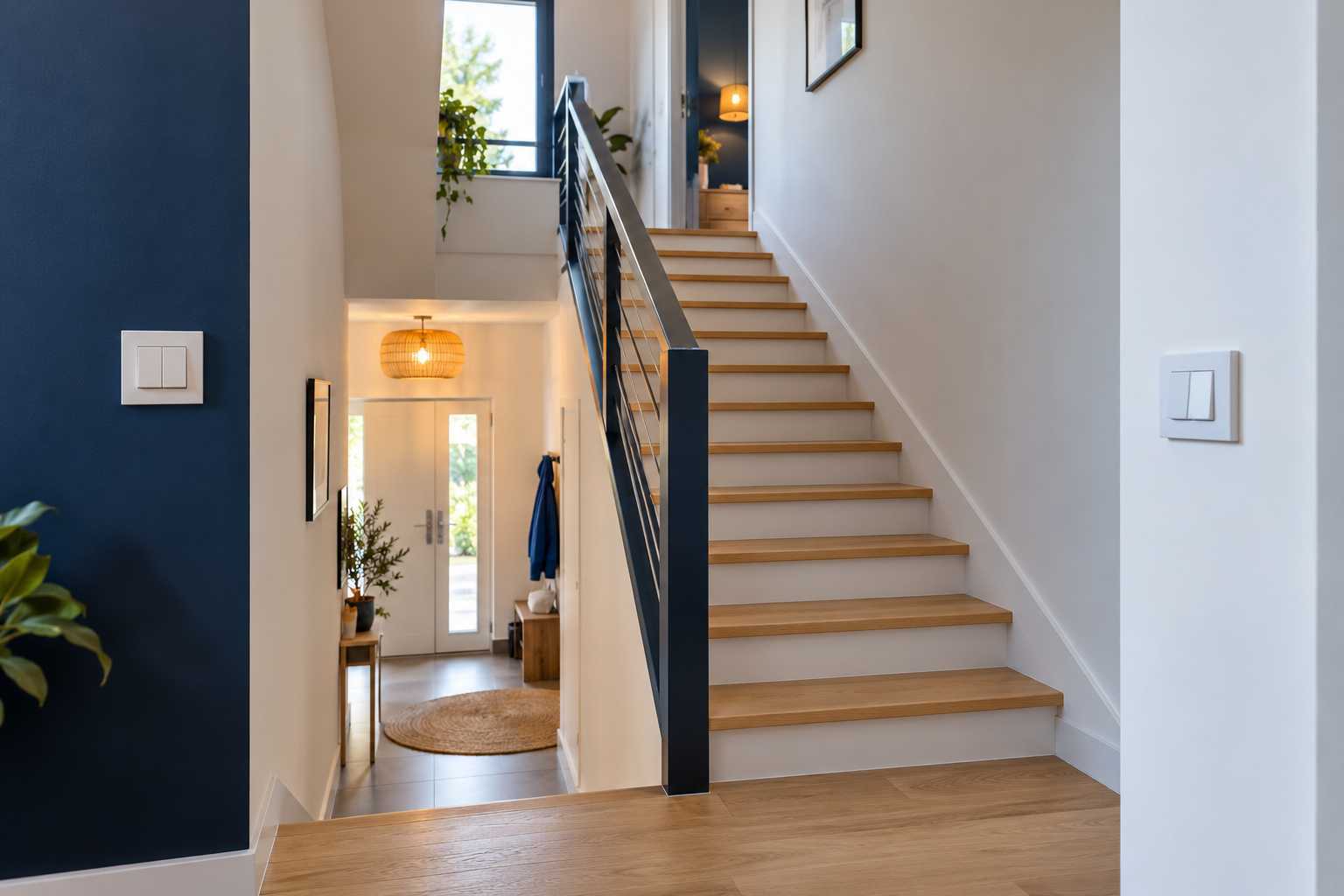 Escalier intérieur avec interrupteurs visibles