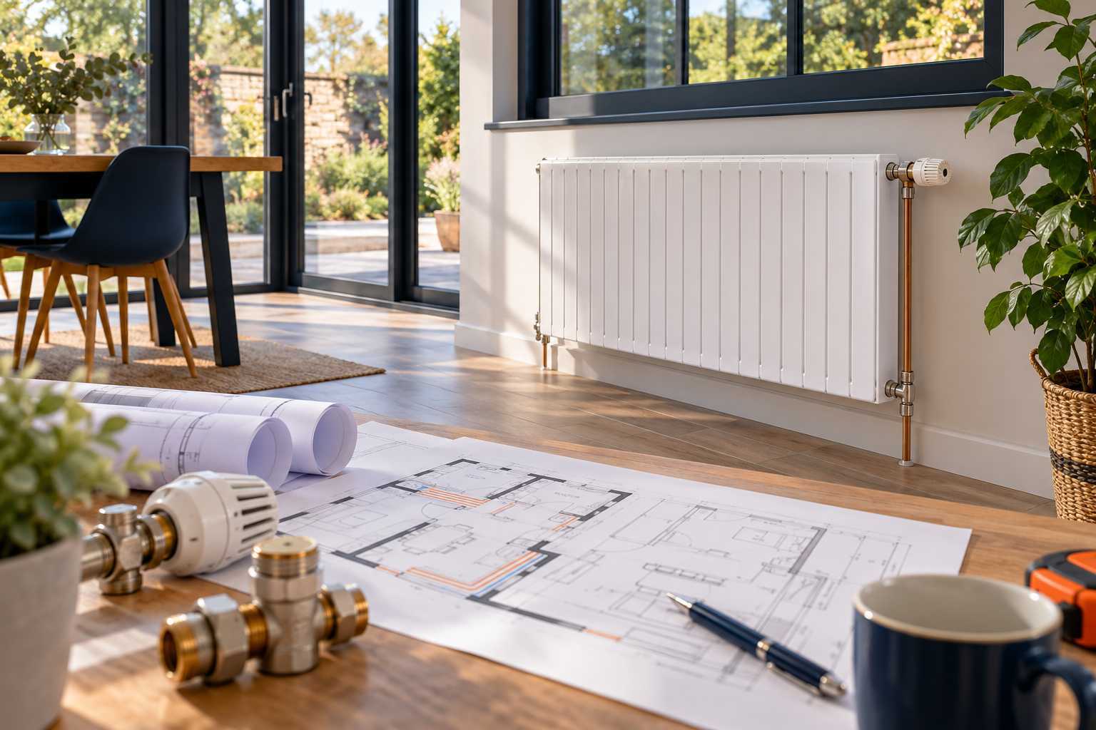 Extension lumineuse avec radiateur à eau et plans