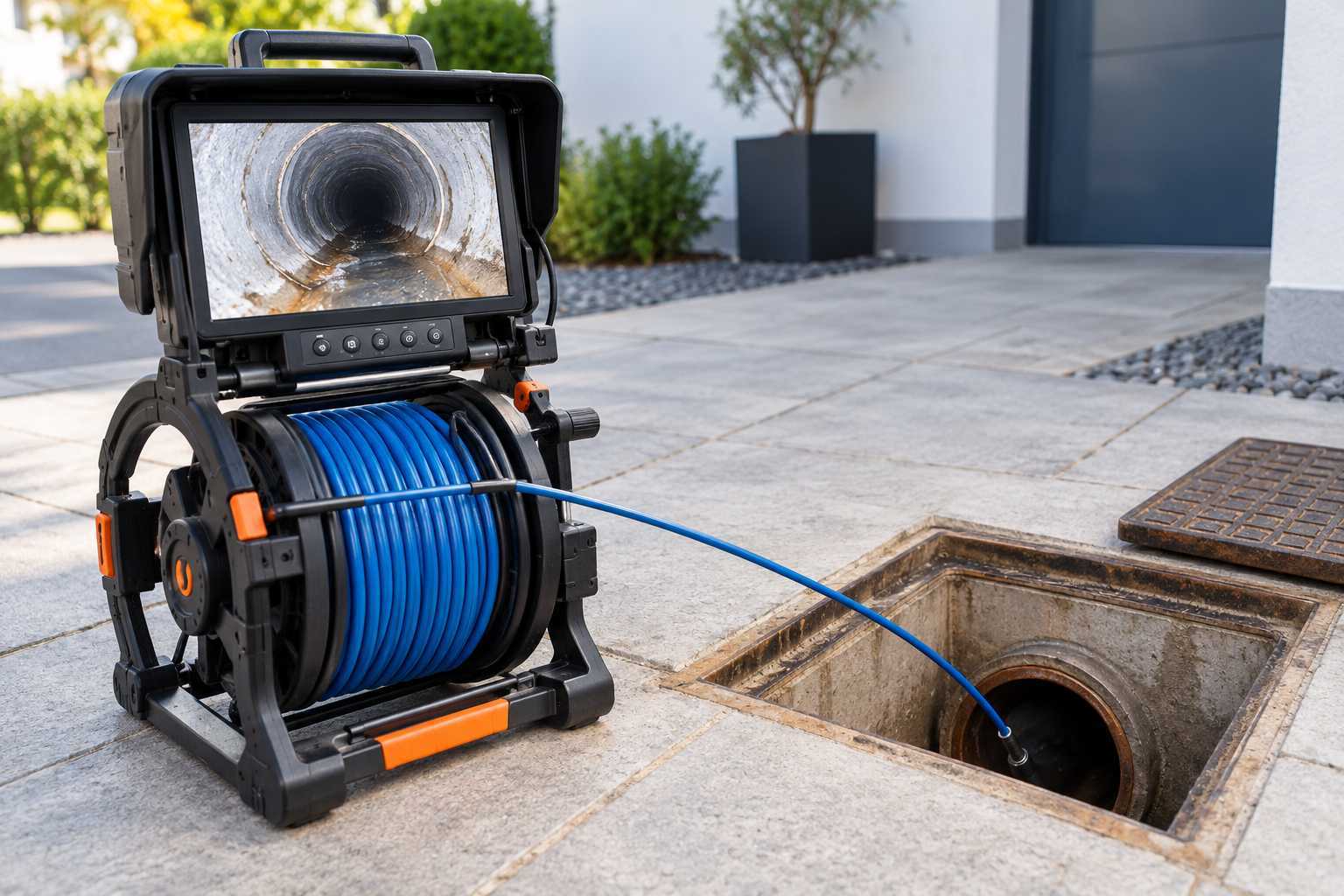 Caméra d’inspection utilisée depuis un accès de canalisation.