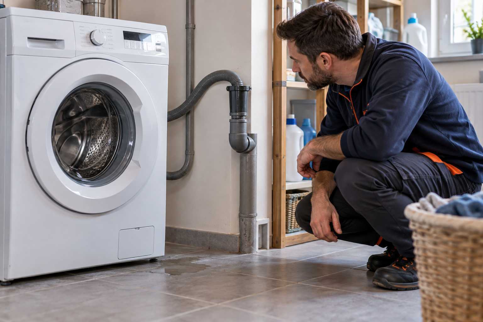 Raccordement d’évacuation d’un lave-linge arrêté