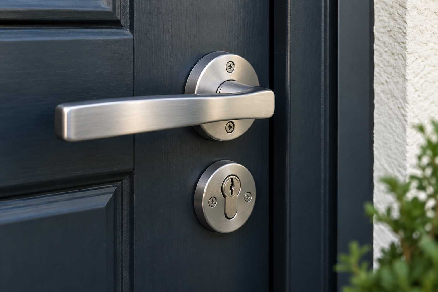 Poignée à levier et rosace sur une porte d’entrée