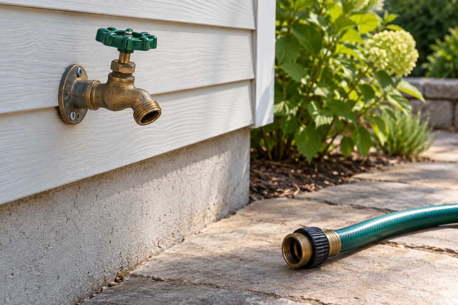 Robinet extérieur et tuyau de jardin déconnecté