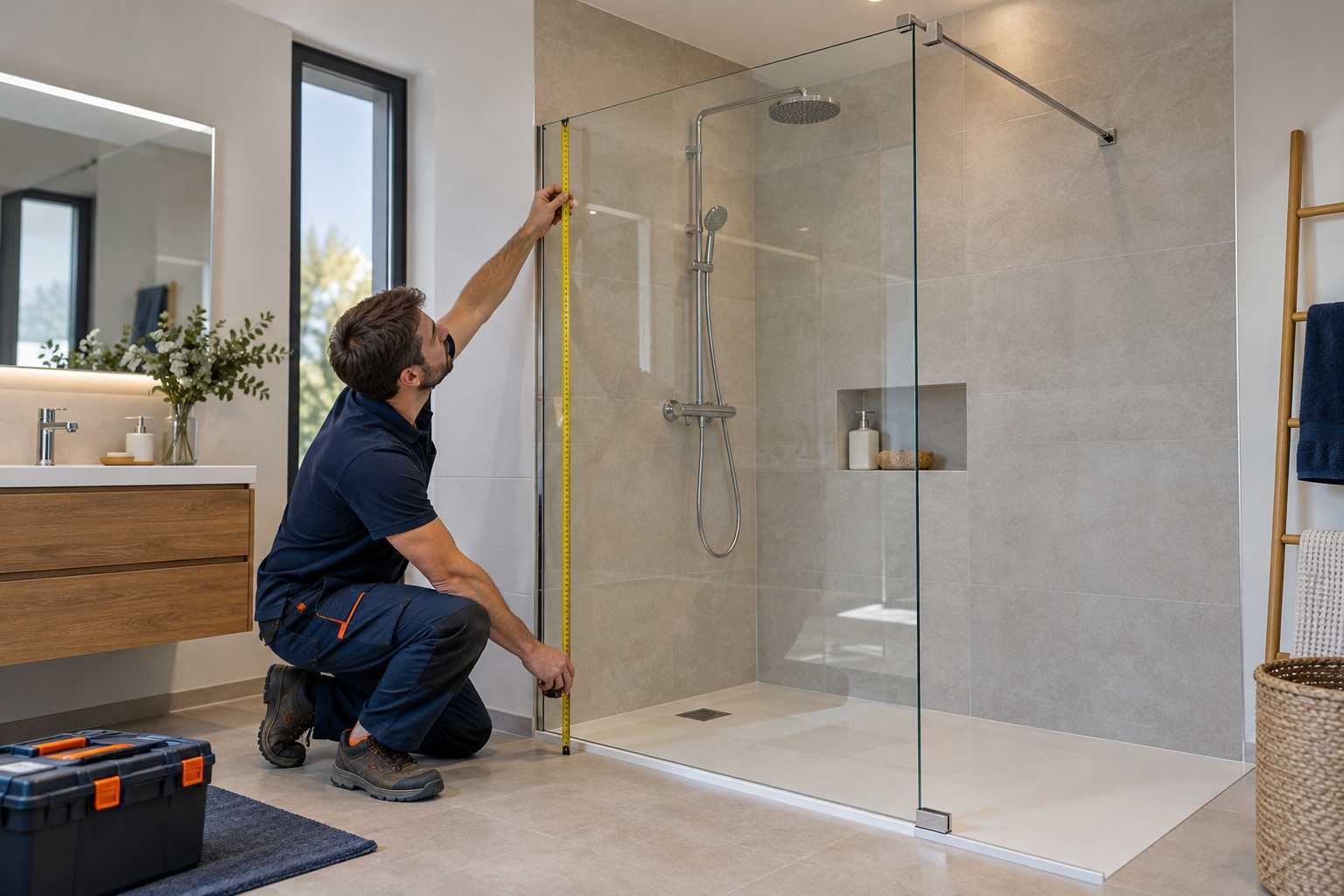 Paroi fixe en verre et points de fixation