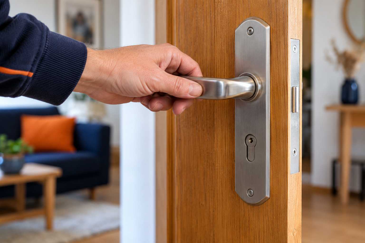 Observation du jeu d’une poignée de porte avant réparation