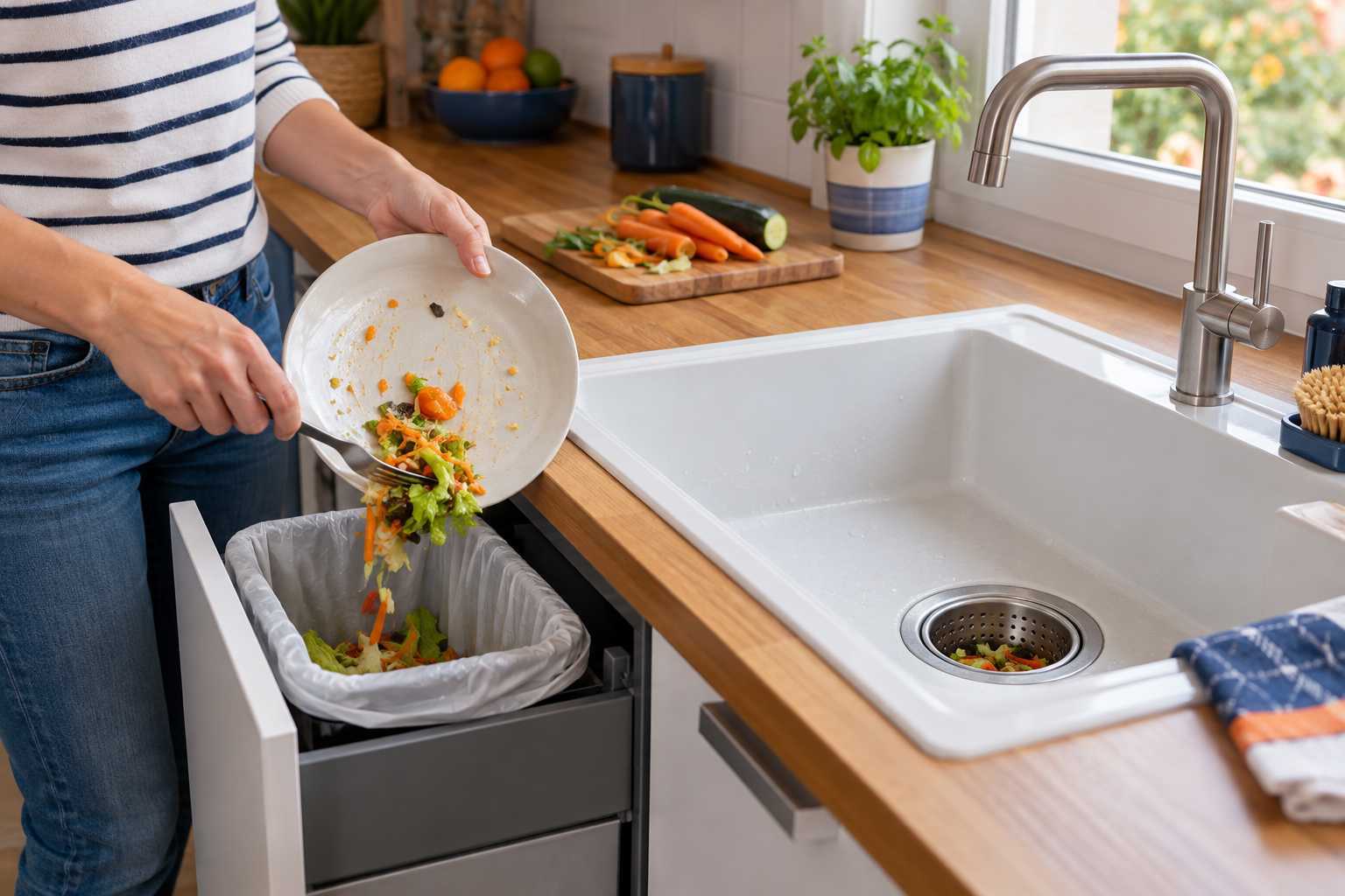 Retenue des déchets de cuisine avant l’évacuation