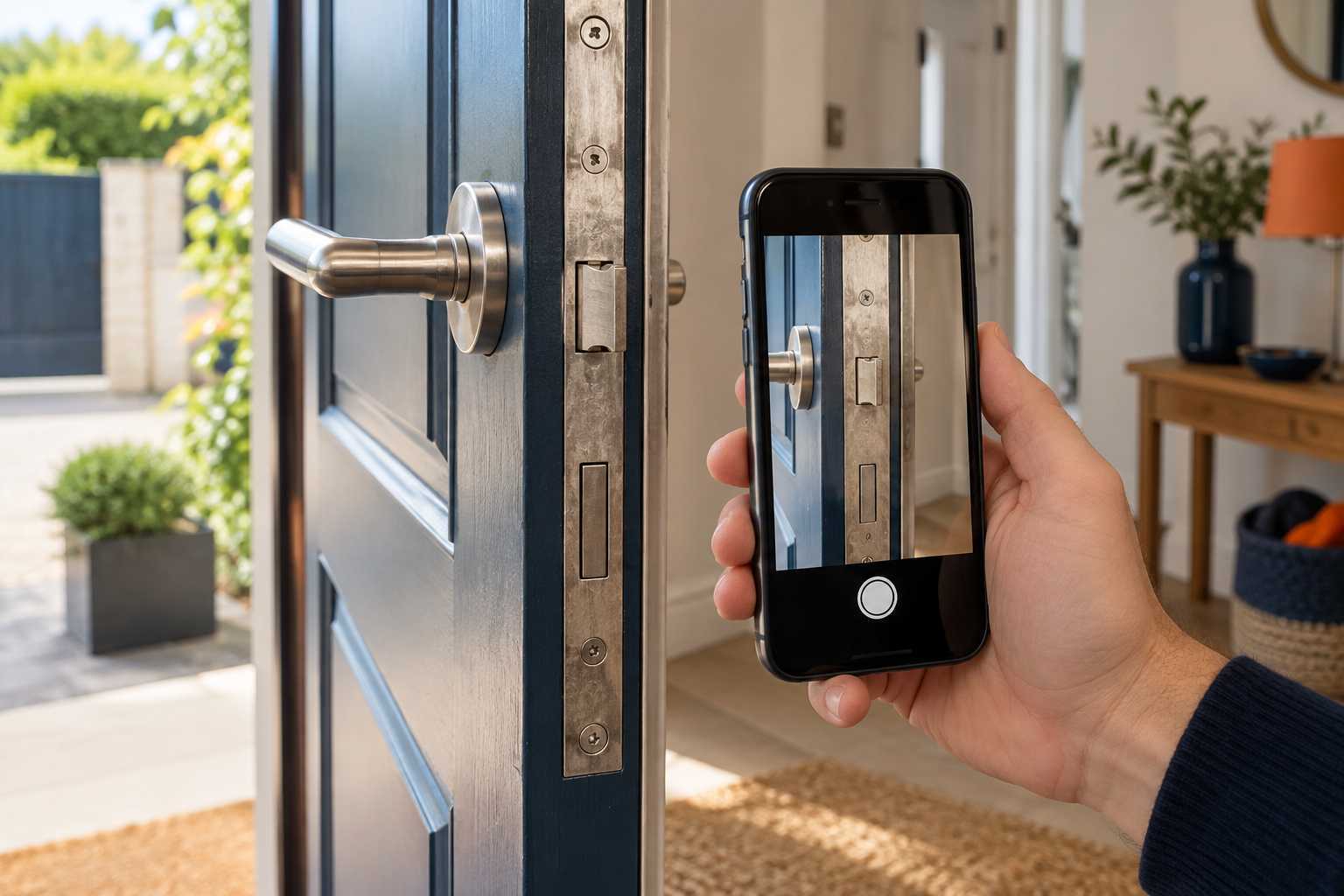 Photographie de la tranche d’une porte et de sa serrure encastrée