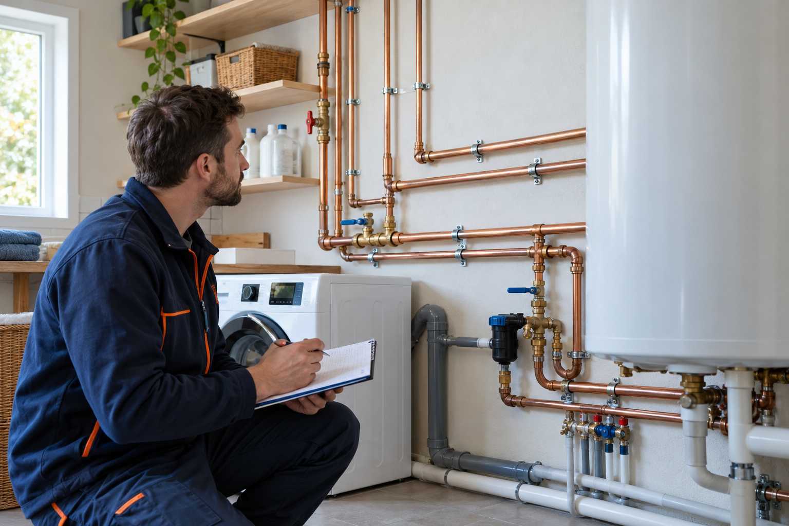 Parcours de tuyaux apparents dans une pièce rénovée