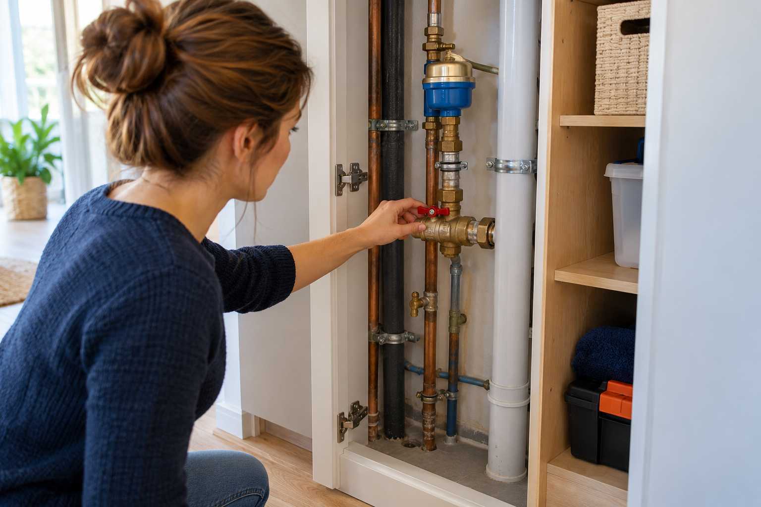 Accès dégagé à une vanne de coupure d’eau du logement