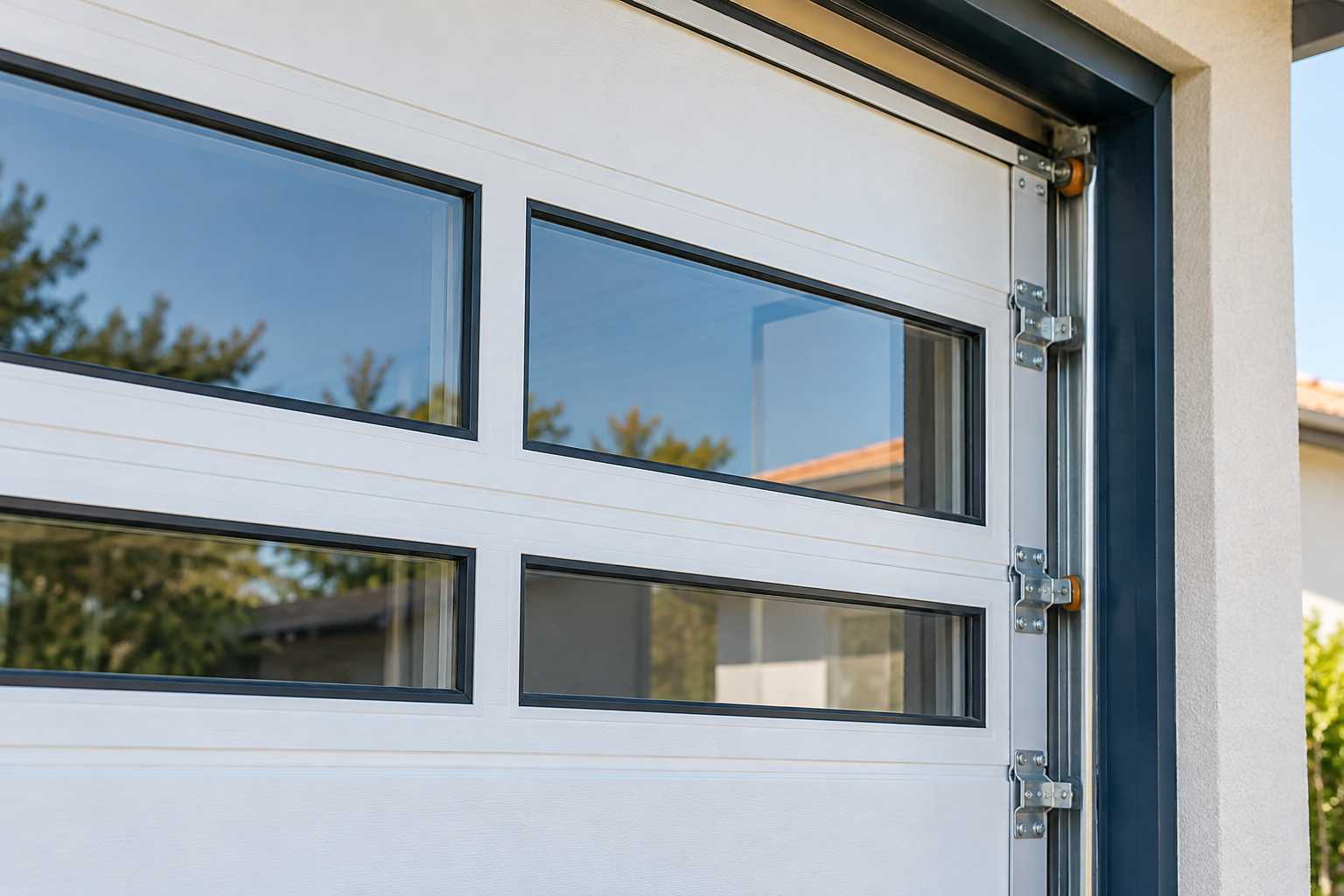 Vitrage de porte de garage et cadre de maintien du panneau.